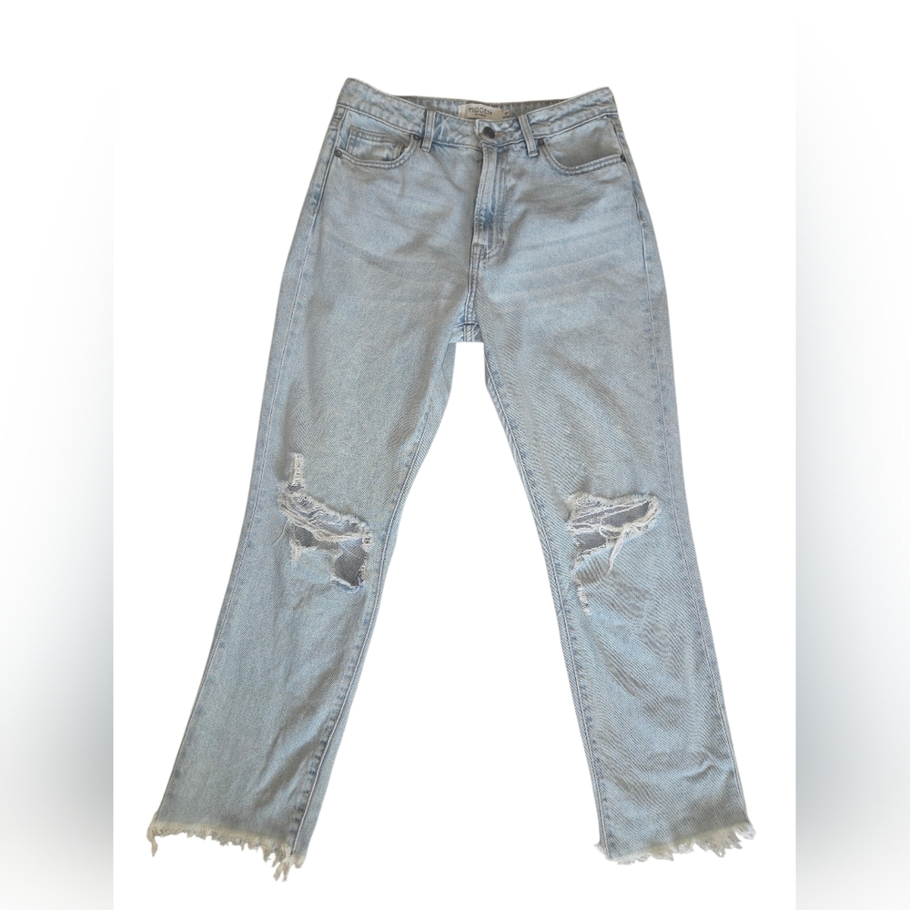 Hidden Los Angeles Distressed Light Wash Raw Hem. Size 27. 100% Cotton